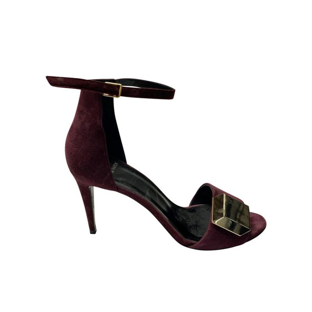 Pierre Hardy 3D Cube Ankle Strap Heels in Burgundy Suede